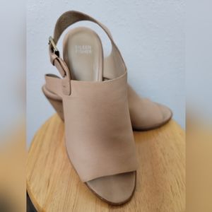 EILEEN FISHER women Tan Glance Vachetta Leather Peep Toe block heel SZ 10